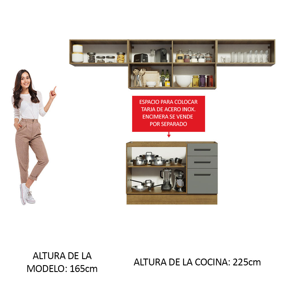 Cocina Integral 280 x 52 cm Marrón/Gris Agata Madesa