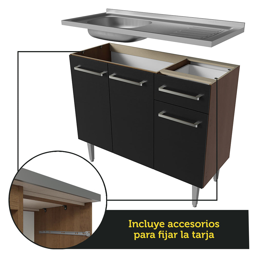 Cocina Compacta 137 cm Con Fregadero Marrón/Negro Emilly Madesa