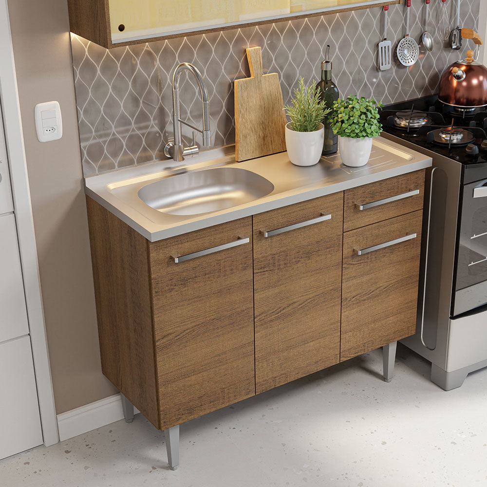 Cocina Compacta 165cm con Fregadero Marrón Emilly 06