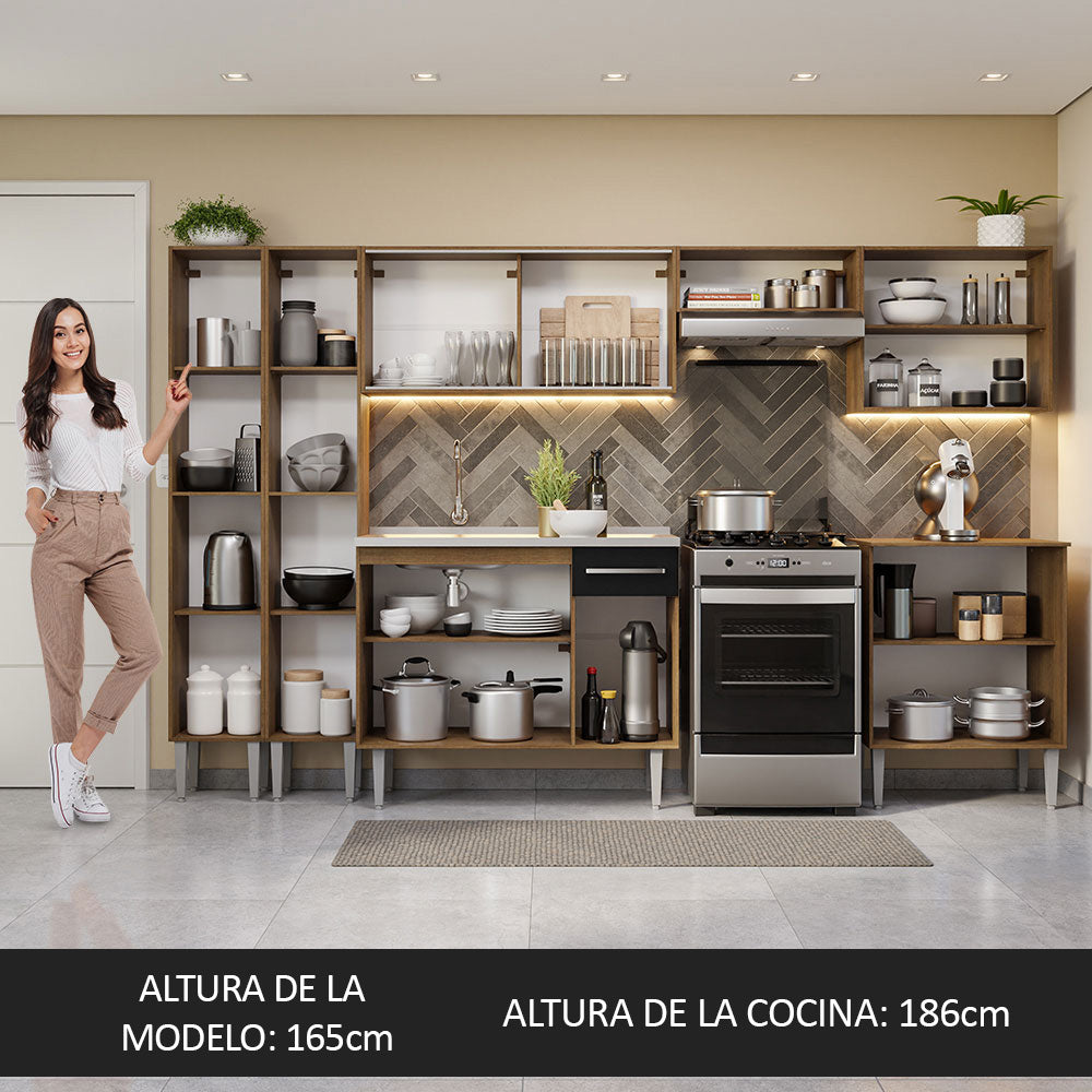 Cocina Integral 293cm con Fregadero Marrón/Negro Emilly 06