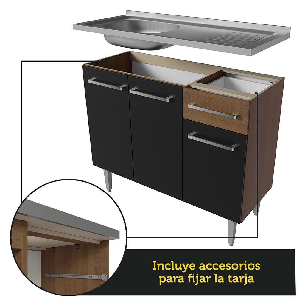 Cocina Integral 293 cm Con Fregadero Marrón/Negro Emilly Madesa