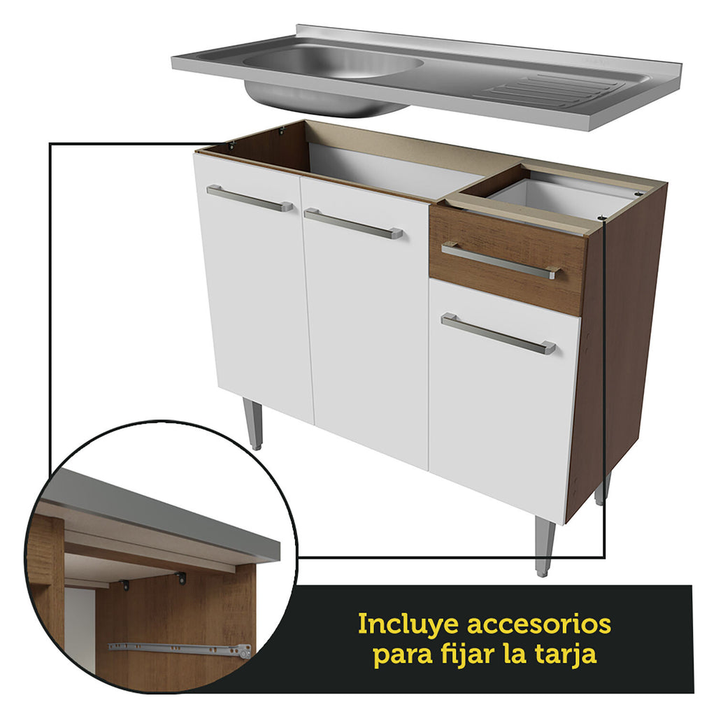 Cocina Integral 293 cm Con Fregadero Marrón/Blanco Emilly Madesa
