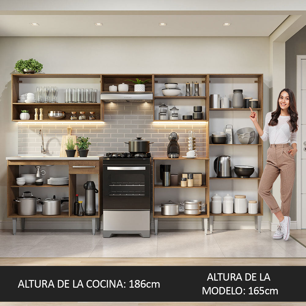 Cocina Integral 293cm con Fregadero Marrón/Gris Emilly 09