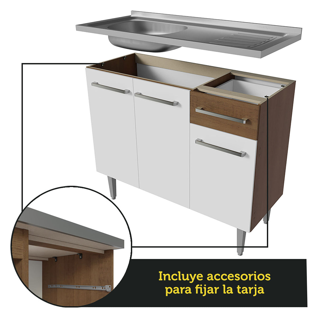 Cocina Integral 293cm con Fregadero Marrón/Blanco Emilly 09