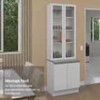 Kit Gabinete Bajo 2 Puertas y Vitrina 70 cm Blanco Glamy Madesa