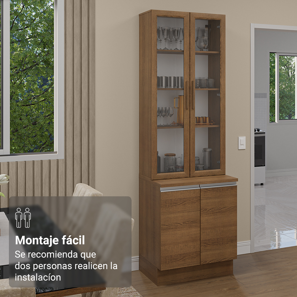 Kit Gabinete Bajo 2 Puertas y Vitrina 70 cm Marrón Glamy Madesa