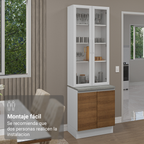 Kit Gabinete Bajo 2 Puertas y Vitrina Blanco/Marrón Glamy Madesa