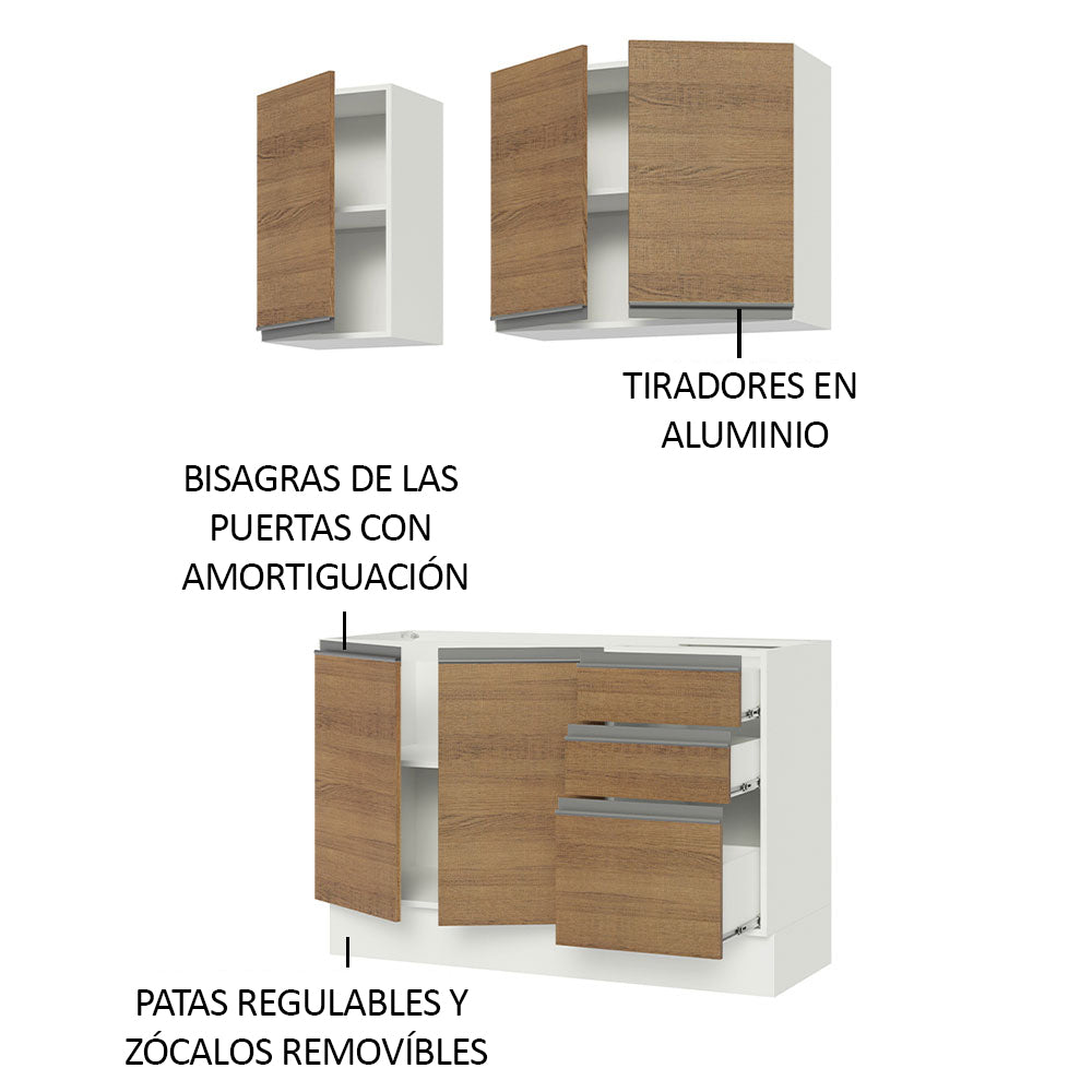 Cocina Compacta 120cm con Fregadero Blanco/Marrón Glamy 04