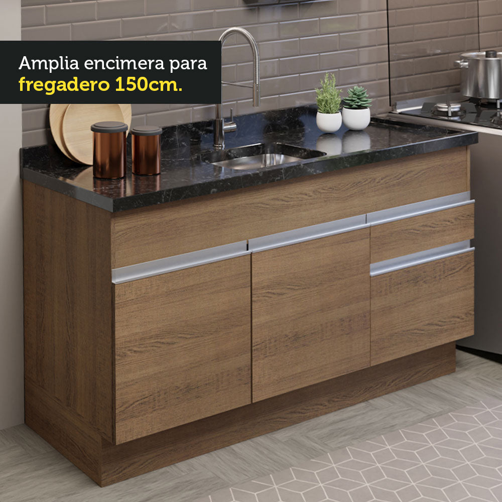 Cocina Compacta 150cm Marrón Glamy 02