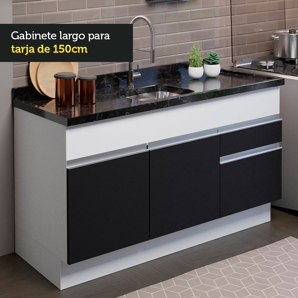 Cocina Compacta 150 cm Blanco/Negro Glamy Madesa