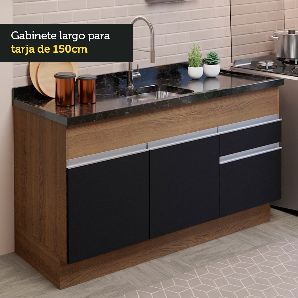 Cocina Compacta 150cm Glamy Marrón/Negro 02