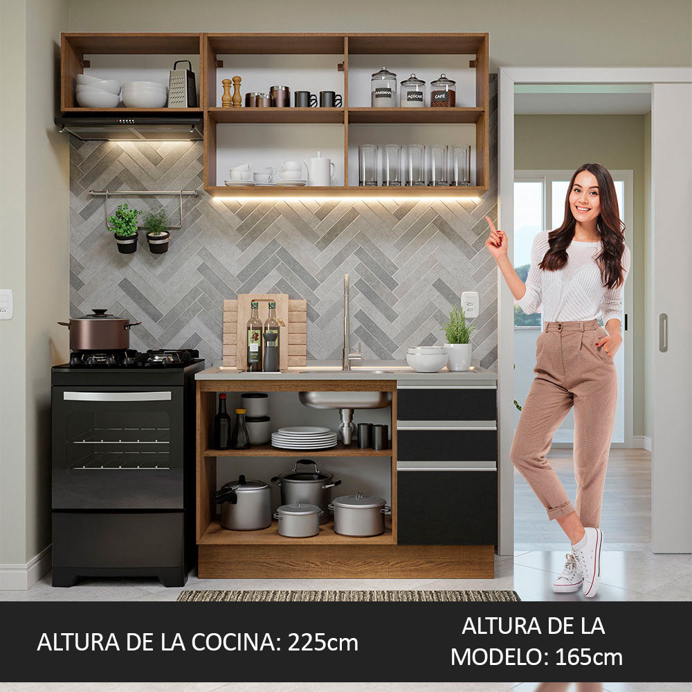 Cocina Compacta 180 cm Marrón/Negro Glamy Madesa