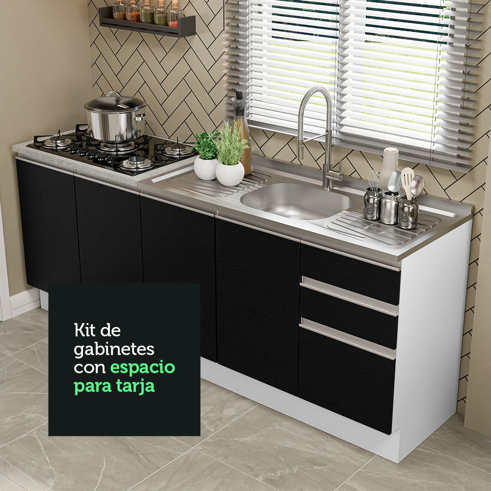 Cocina Compacta 200 cm Blanco/Negro Glamy Madesa
