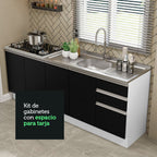 Cocina Compacta 200 cm Blanco/Negro Glamy Madesa