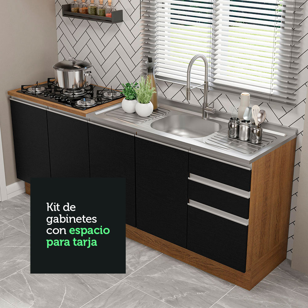 Cocina Compacta 200 cm Marrón/Negro Glamy Madesa