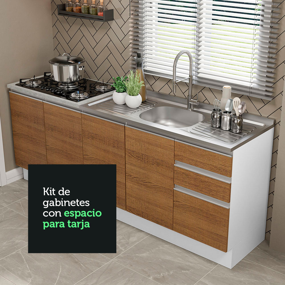 Cocina Compacta 200 cm Blanco/Marrón Glamy Madesa