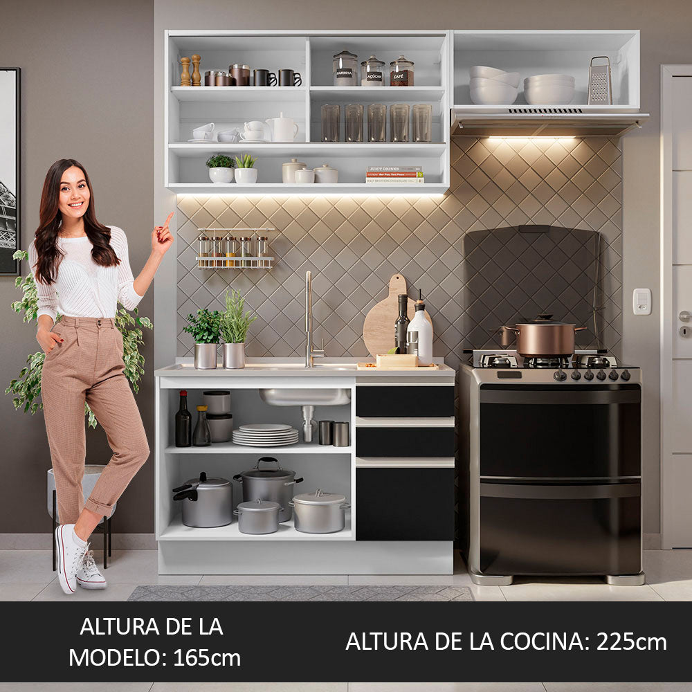 Cocina Compacta 200 cm Blanco/Negro Glamy Madesa