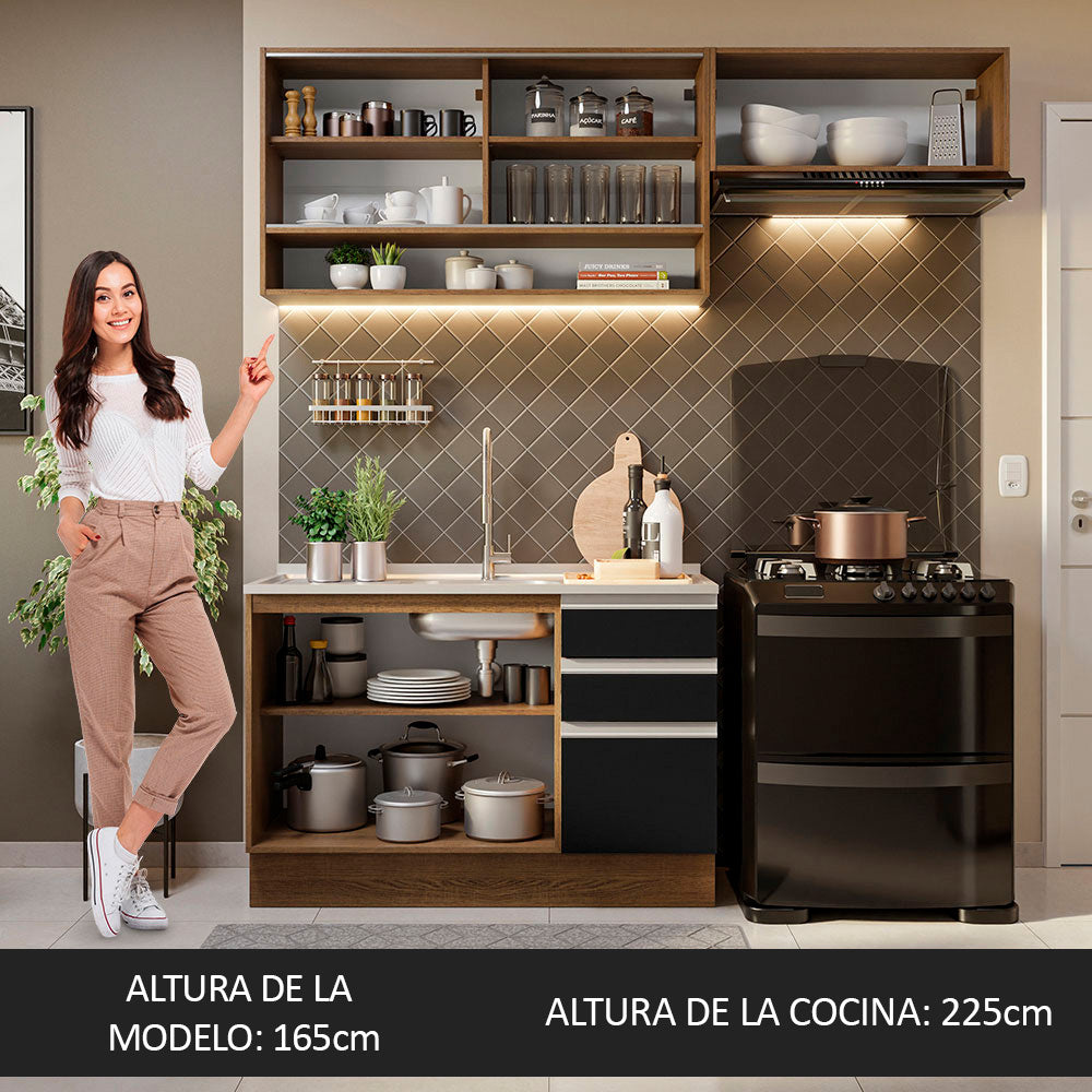 Cocina Compacta 200 cm Marrón/Negro Glamy Madesa