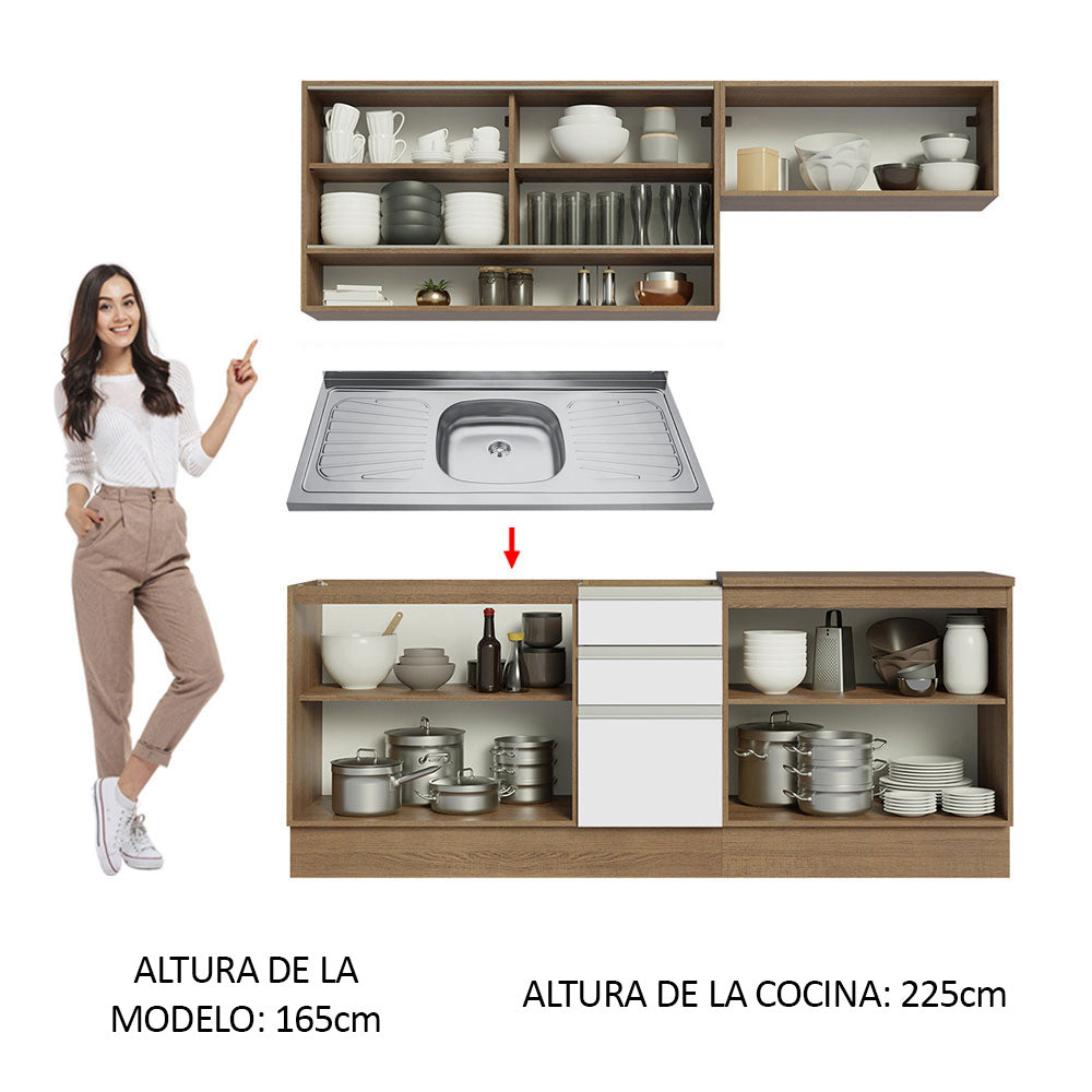 Cocina Integral con Fregadero 200cm Glamy 09 Marrón/Blanco