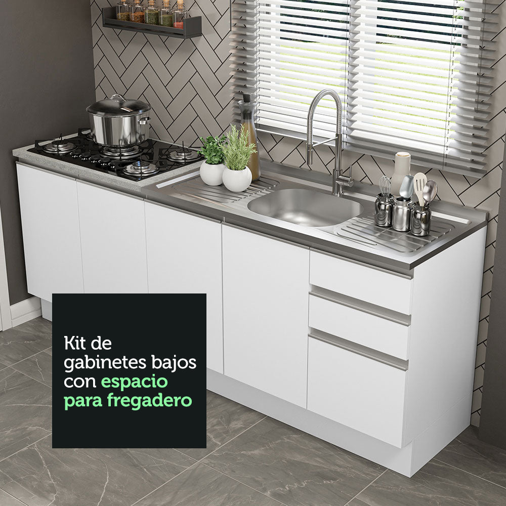 Mueble de Cocina 200cm Con Tarja Glamy Blanco