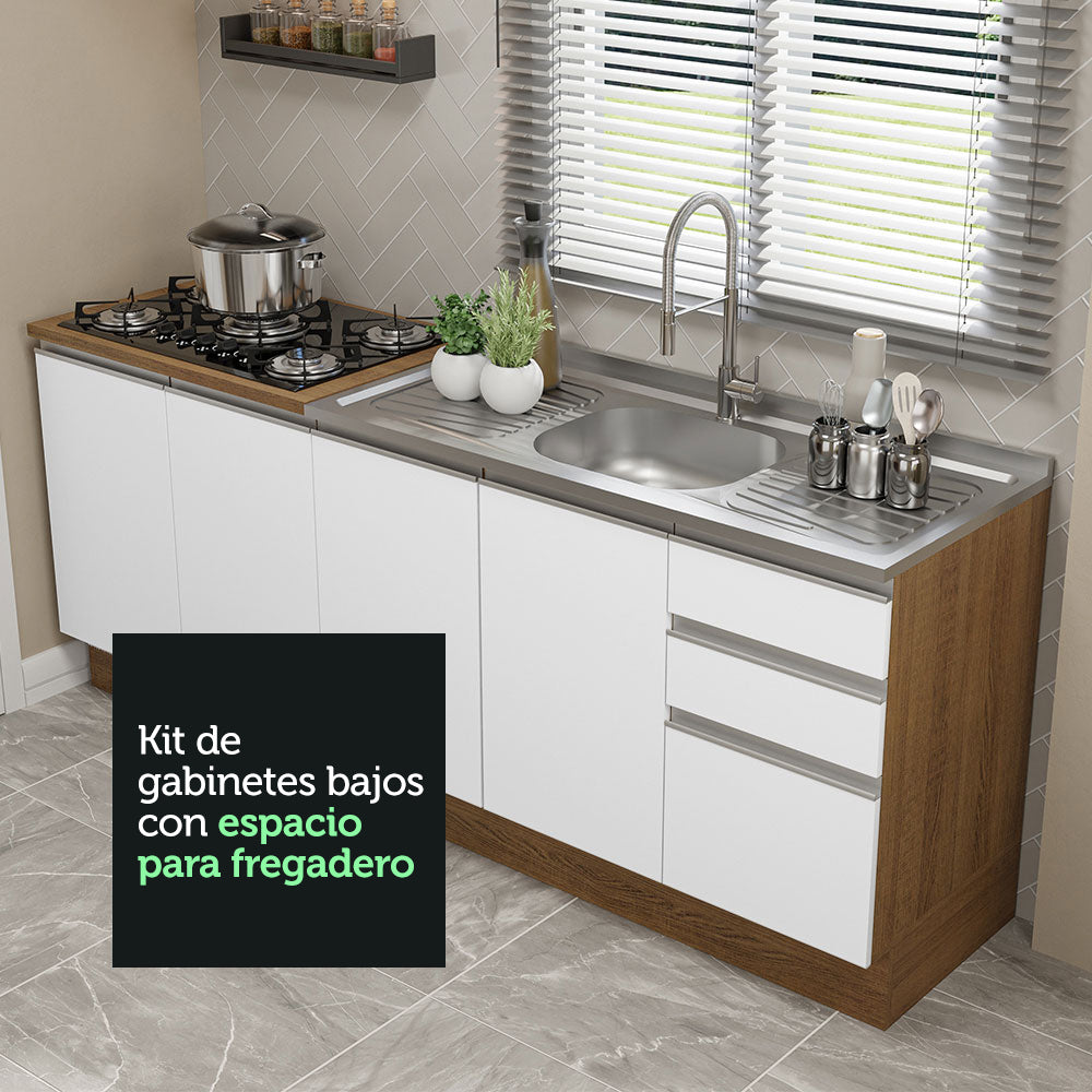 Cocina Compacta 200 cm Con Fregadero Marrón/Blanco Glamy Madesa