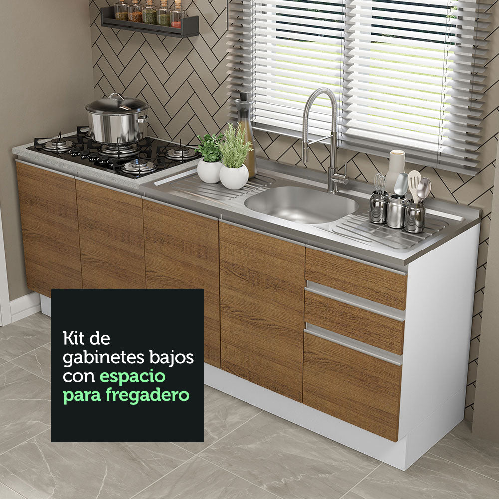 Mueble de Cocina 200cm Con Tarja Glamy Blanco/Marrón