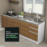 Mueble de Cocina 200cm Con Tarja Glamy Blanco/Marrón