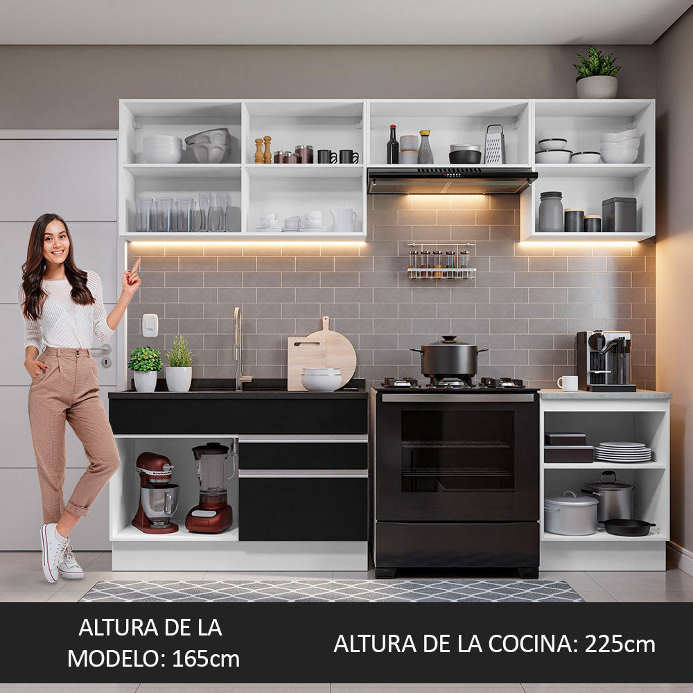 Cocina Integral 260 cm Blanco/Negro Glamy Madesa