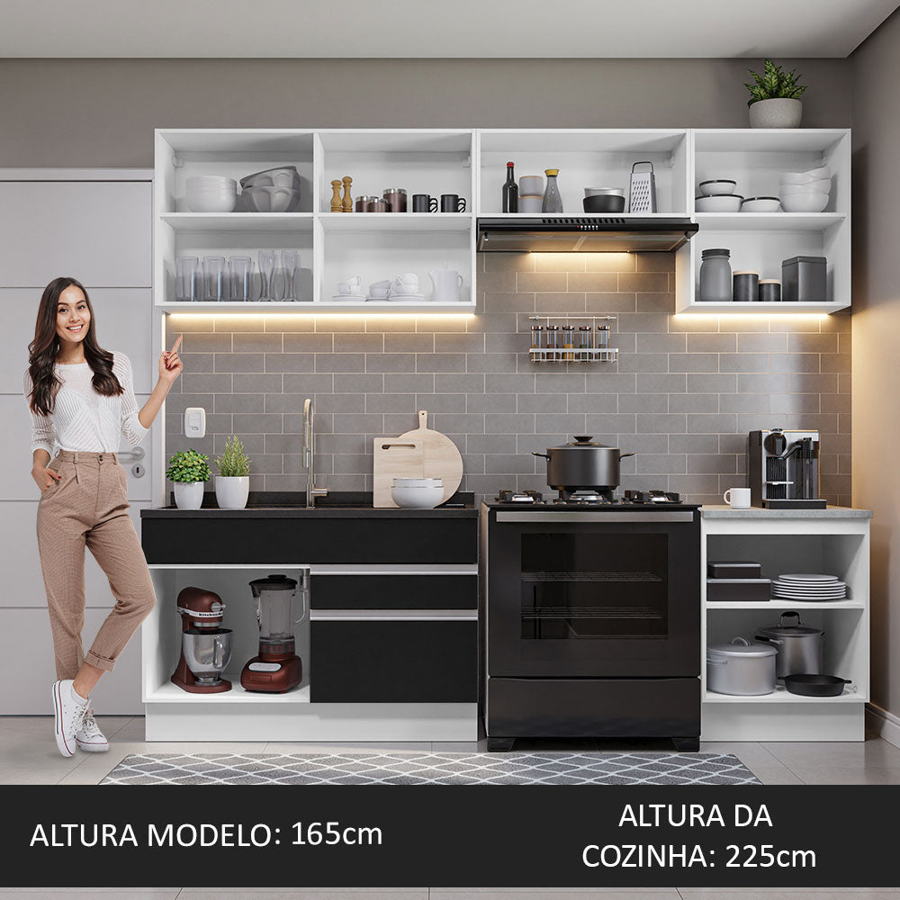 Cocina Integral 260cm Blanco/Negro Glamy 04