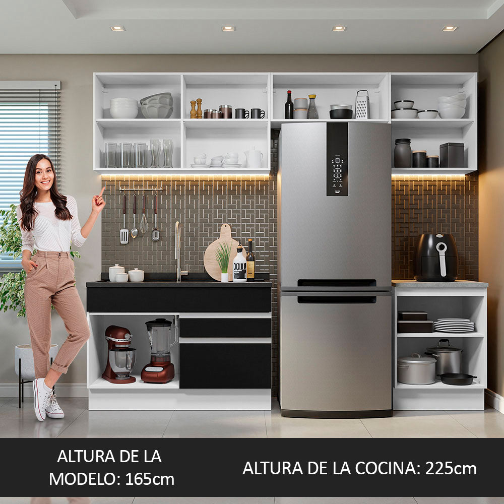 Cocina Integral 260 cm Blanco/Negro Glamy Madesa