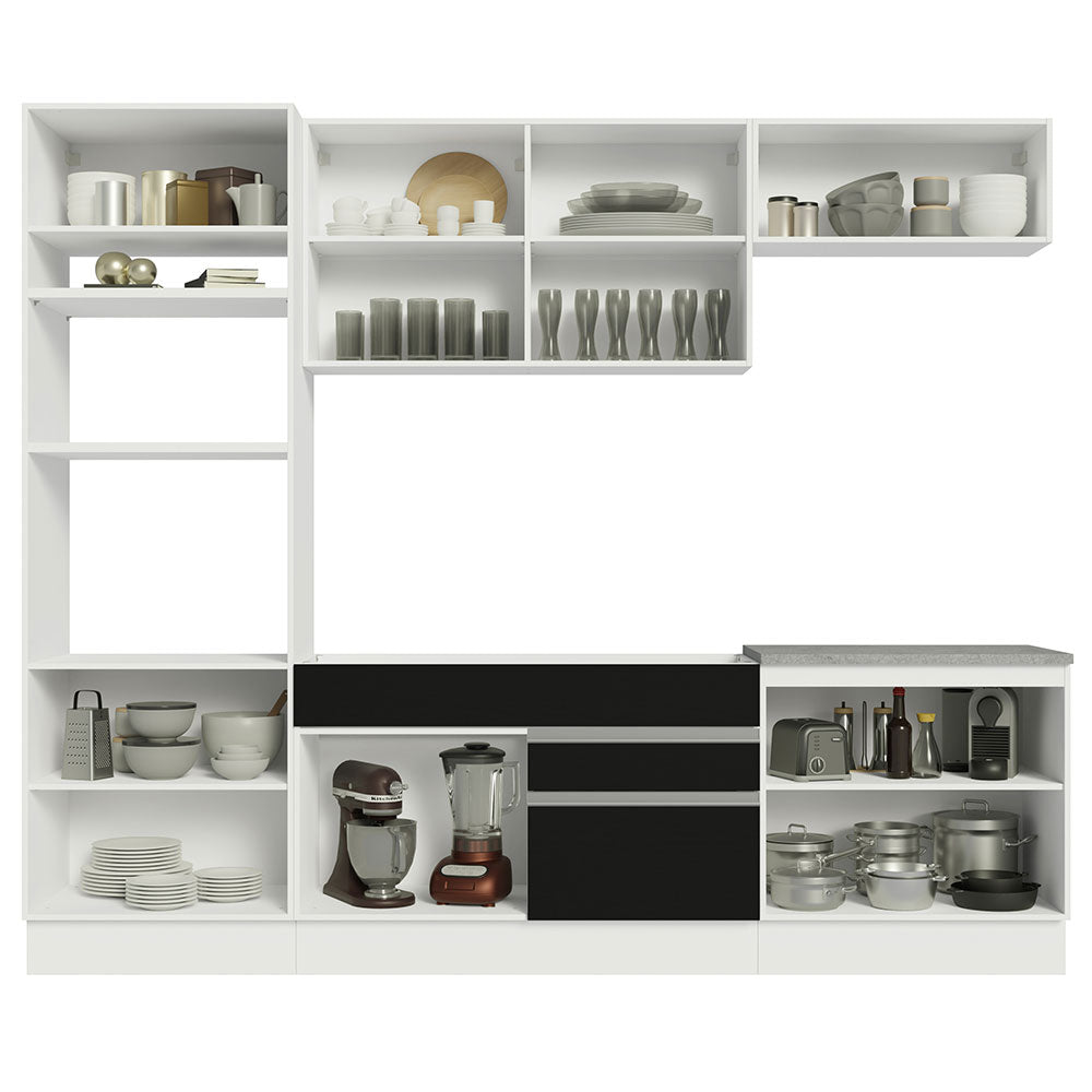 Cocina Integral 270 cm Con Mueble para Horno Blanco/Negro Glamy Madesa