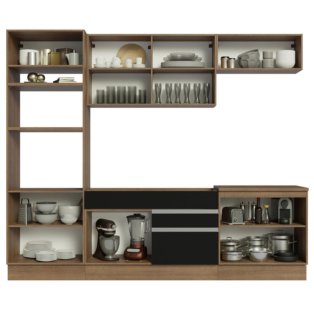 Cocina Integral 270 cm Con Mueble para Horno Marrón/Negro Glamy Madesa
