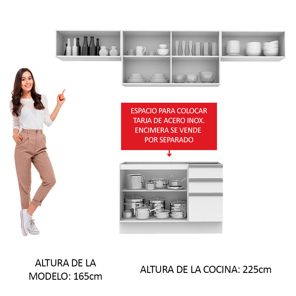 Cocina Integral 280 cm Blanco Glamy Madesa