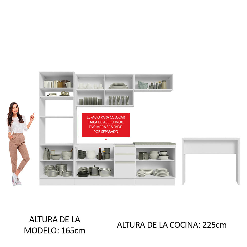 Kit Cocina Integral 385 cm Con Mueble para Horno y Barra de Cocina Blanco Glamy Madesa