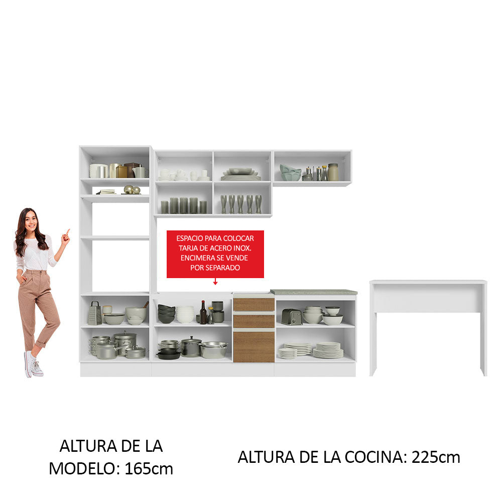 Kit Cocina Integral 385 cm Con Mueble para Horno y Barra de Cocina Blanco/Marrón Glamy Madesa