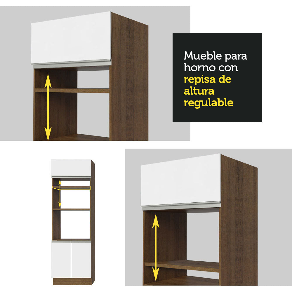 Cocina Integral 330 cm Con Mueble para Horno y Despensa Abierta Marrón/Blanco Glamy Madesa