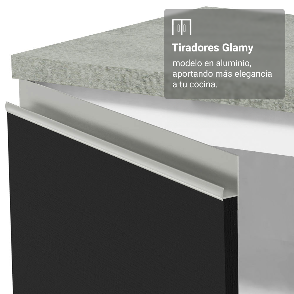 Cocina Integral 340 cm Con Vitrina y Mueble para Horno Blanco/Negro Glamy Madesa