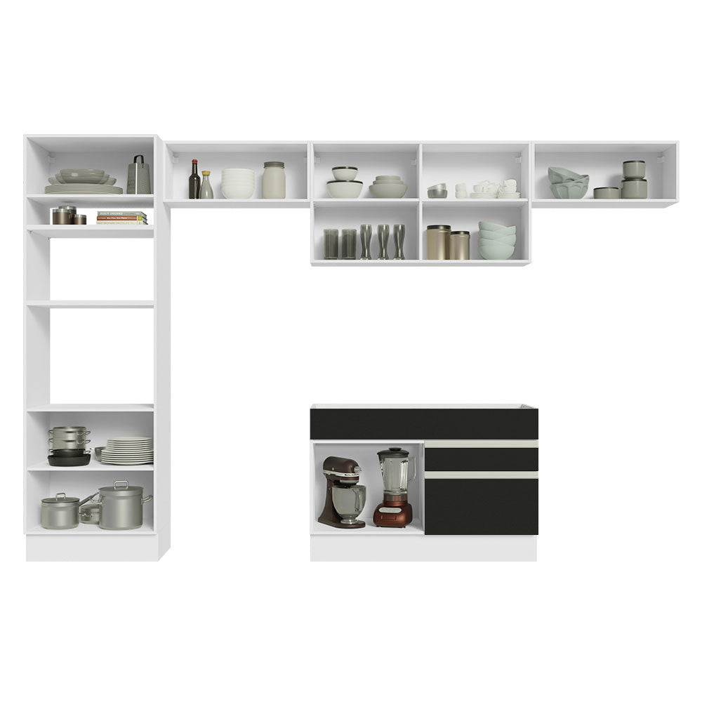 Cocina Integral 350 cm Con Mueble para Horno Blanco/Negro Glamy Madesa