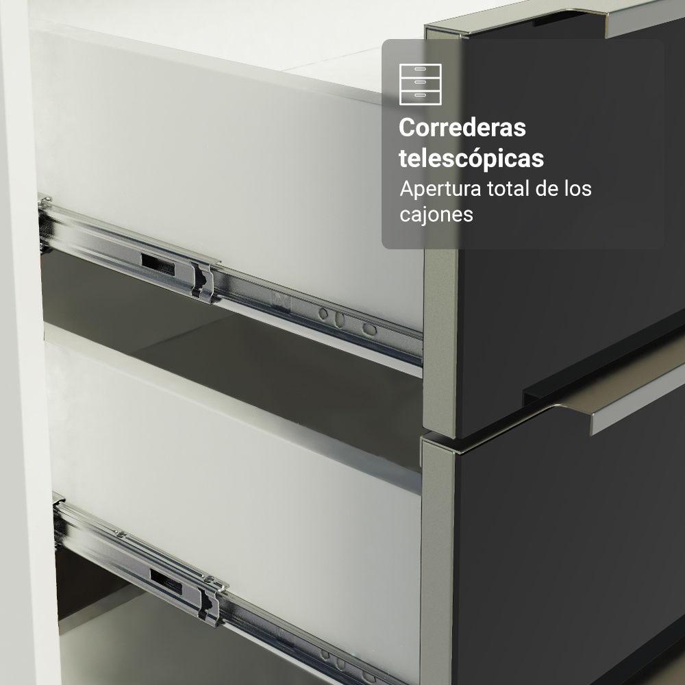 Cocina Compacta 190 cm Con Vitrina Blanco/Negro Lux Madesa