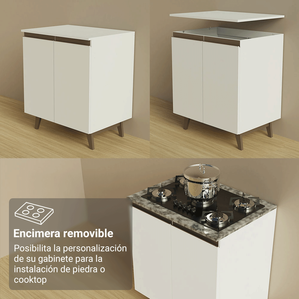 Kit 2 Gabinetes Bajos de Cocina 130 cm Blanco Reims Madesa
