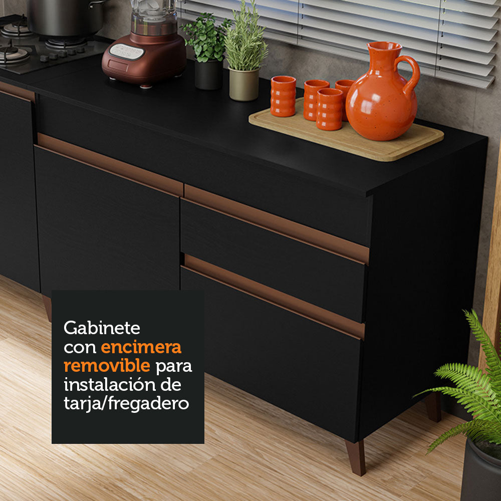 Kit 2 Gabinetes Bajos de Cocina 190 cm Negro Reims Madesa
