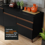 Kit 2 Gabinetes Bajos de Cocina 190 cm Negro Reims Madesa