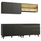Cocina Integral 240 x 52 cm 8 Puertas 1 Cajón Negro Reims Madesa