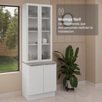 Kit Gabinete Bajo 2 Puertas y Vitrina 70 cm Blanco Stella Madesa