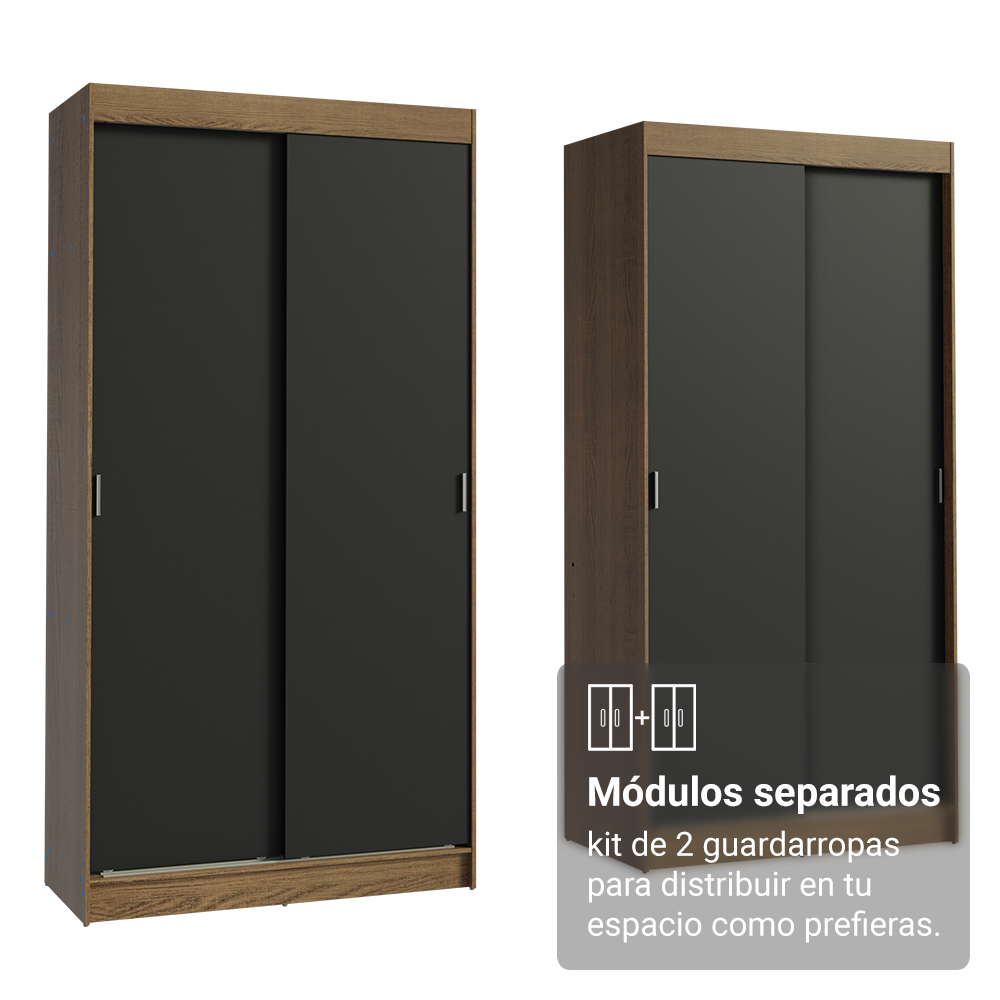 Conjunto de 2 Clósets 4 Puertas Corredizas Marrón/Negro Tokio Madesa
