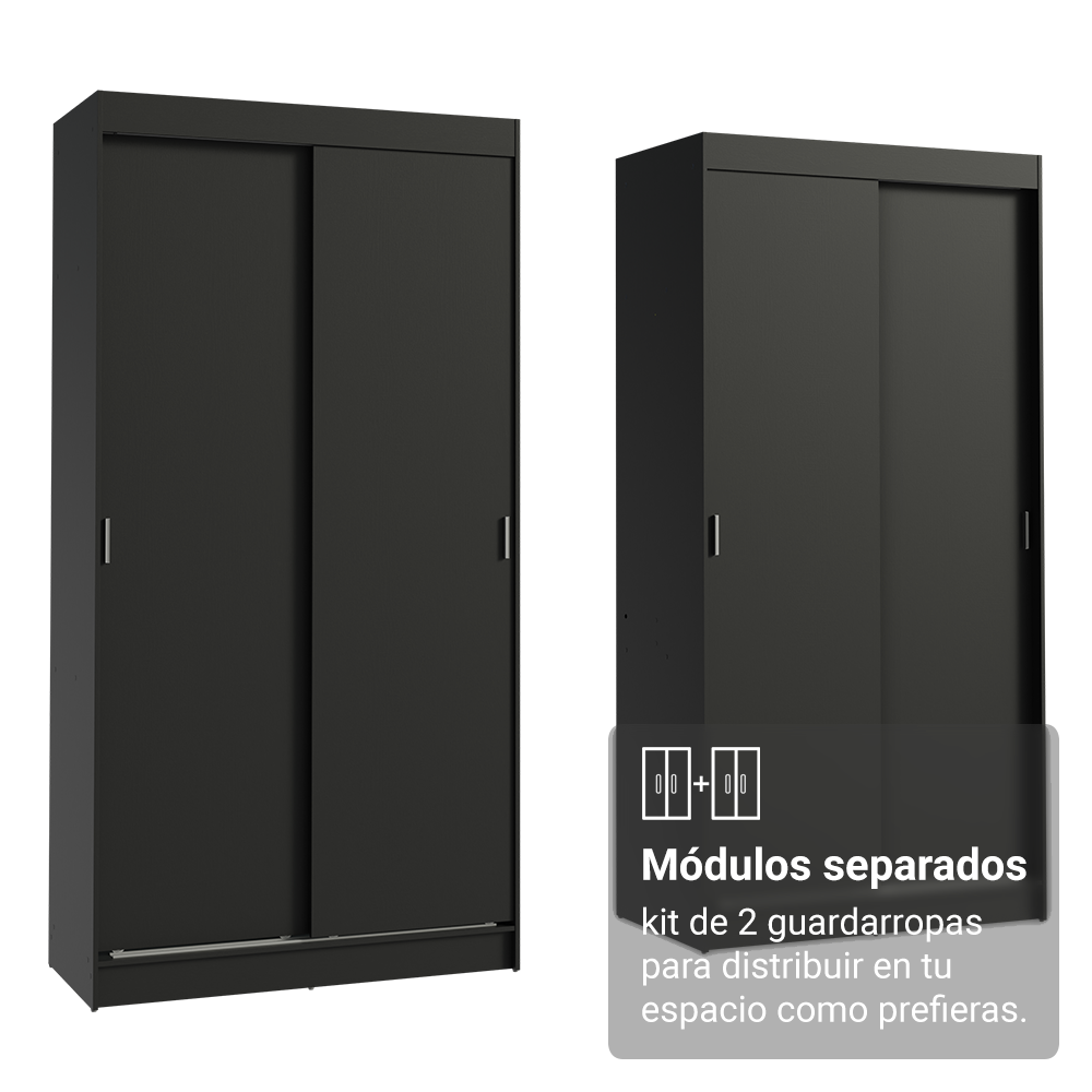 Conjunto de 2 Clósets 4 Puertas Corredizas Negro Tokio Madesa