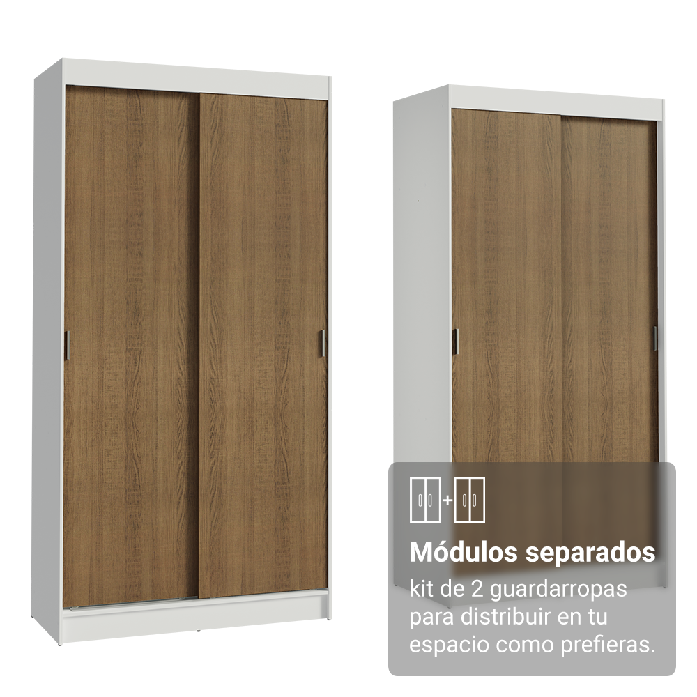Conjunto de 2 Clósets 4 Puertas Corredizas Blanco/Marrón Tokio Madesa