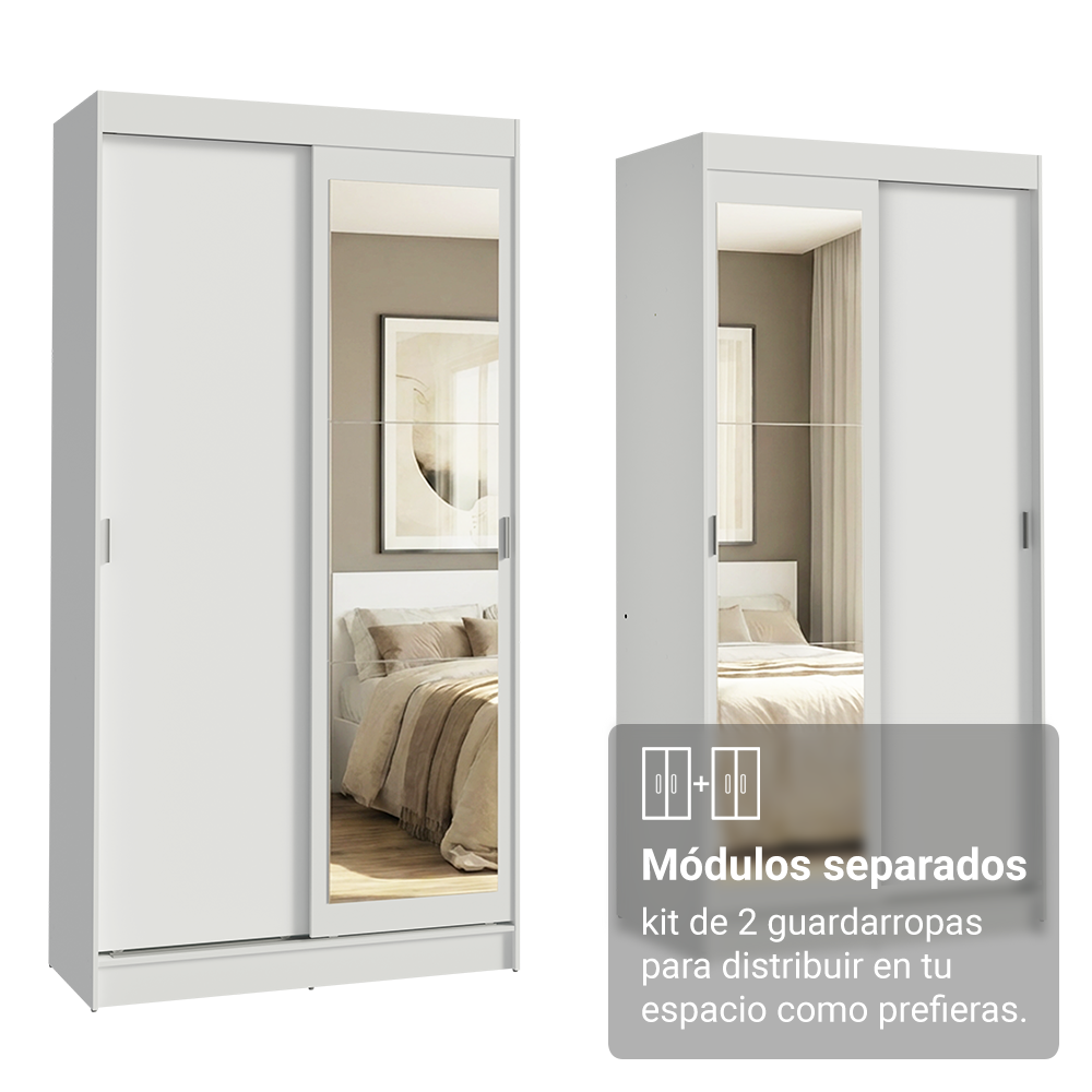 Conjunto de 2 Clósets 4 Puertas Corredizas con 2 Espejos Blanco Tokio Madesa