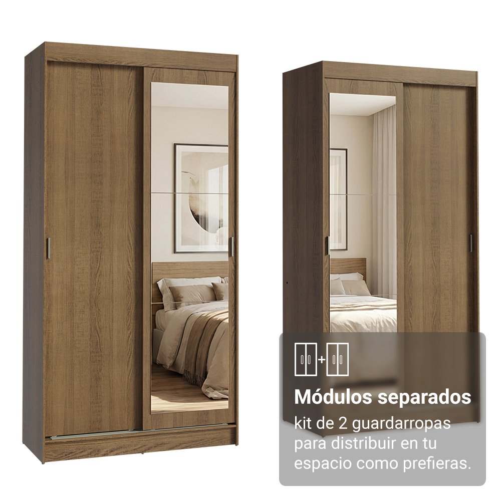 Conjunto de 2 Clósets 4 Puertas Corredizas con 2 Espejos Marrón Tokio Madesa