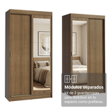 Conjunto de 2 Clósets 4 Puertas Corredizas con 2 Espejos Marrón Tokio Madesa